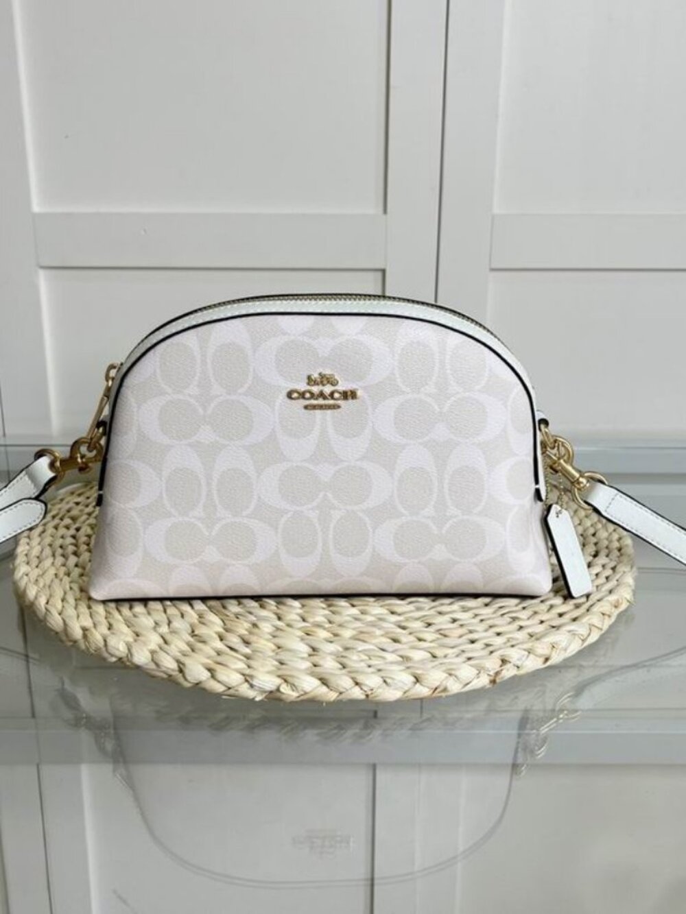Coach Madi 23 Signature Canvas Crosssbody Bag in Chalk White with gold accents